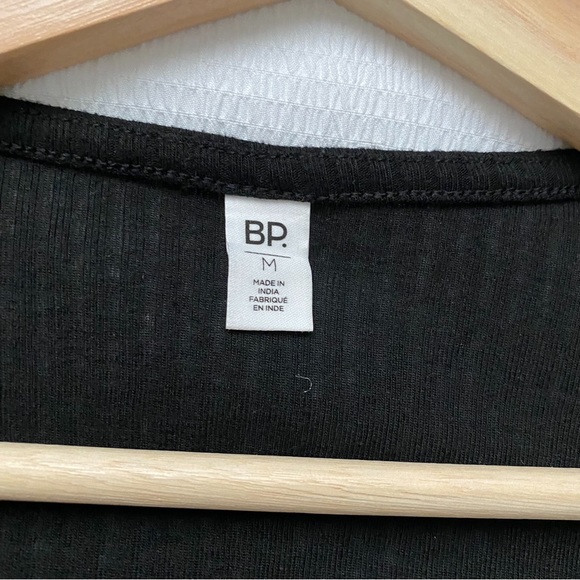 BP Black Ribbed Flared Parted Sleeve Surplice Top - Picture 7 of 12